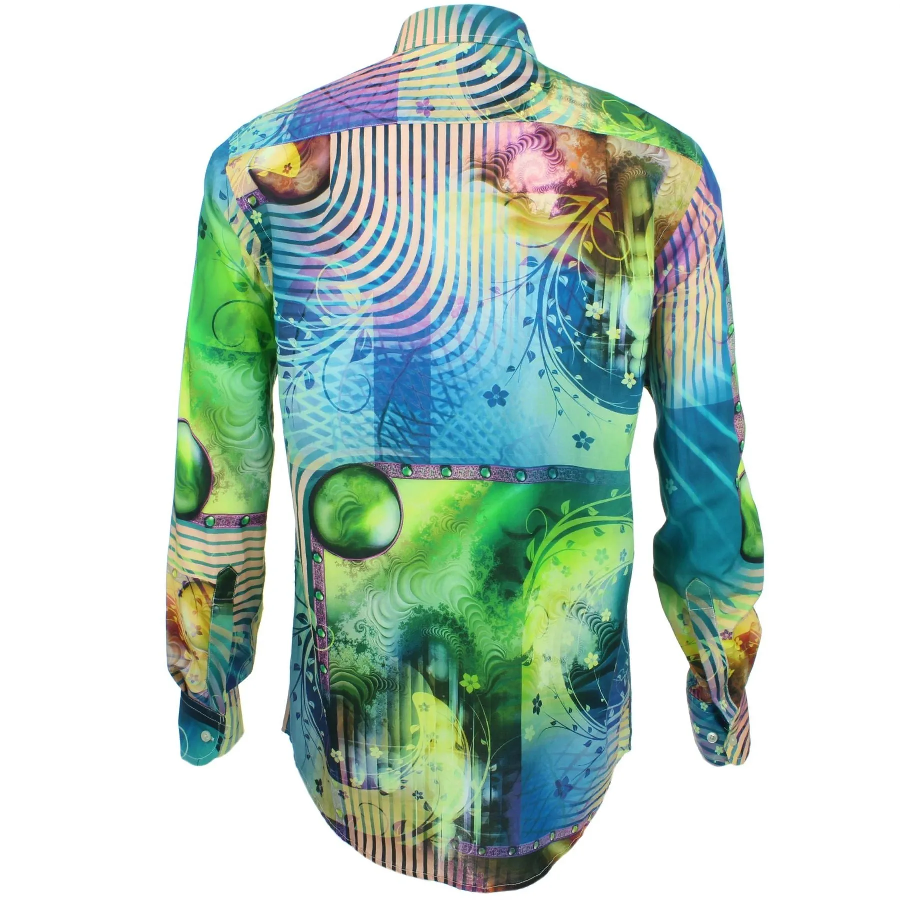 Regular Fit Long Sleeve Shirt - Green & Blue Abstract Floral