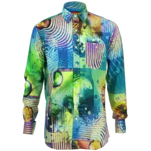 Regular Fit Long Sleeve Shirt - Green & Blue Abstract Floral