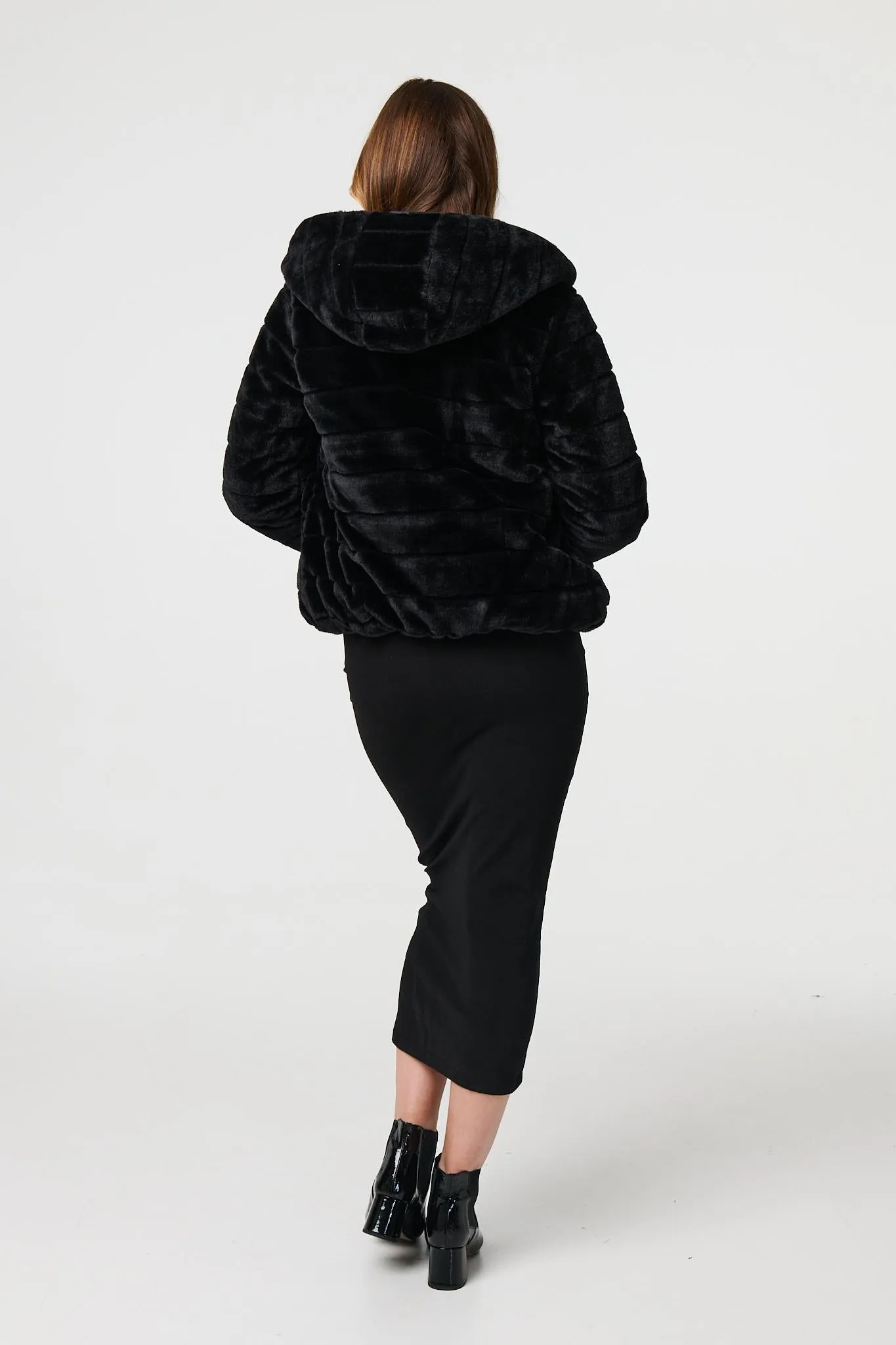 Reversible Faux Fur Hooded Puffer Jacket