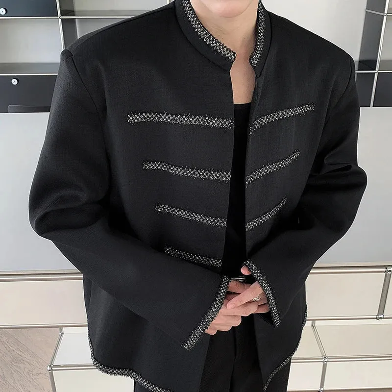 Shoulder Padded Black Patchwork Jacket