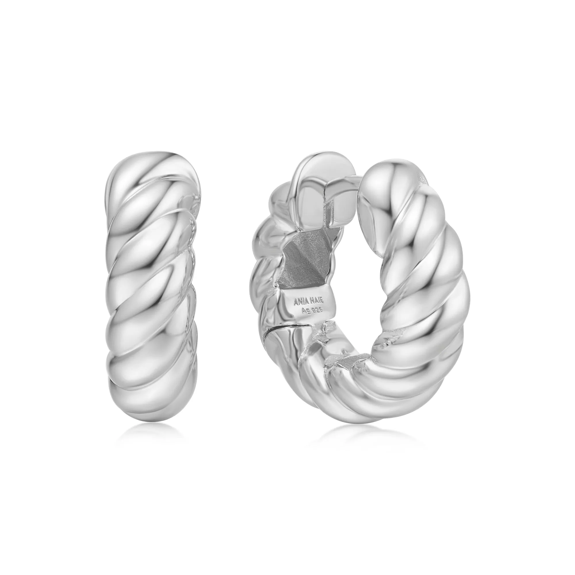 Silver Bold Texture Medium Huggie Hoop Earrings