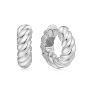 Silver Bold Texture Medium Huggie Hoop Earrings