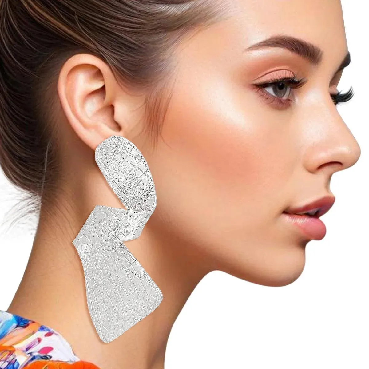 Silver Twisted Design Drop Earrings Elegant & Stylish - Fashion Jewelry