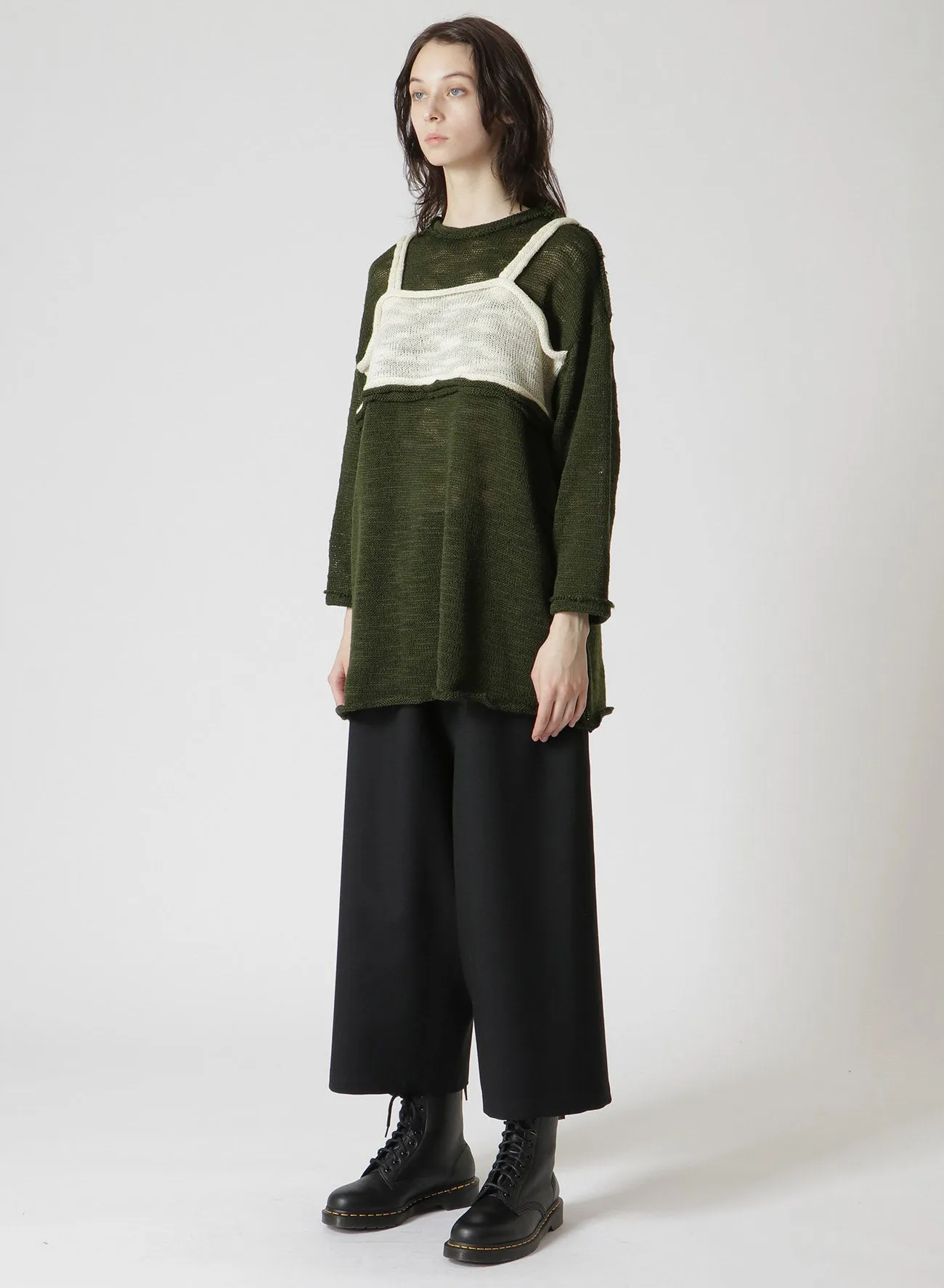 SLUB PLAIN STITCH CUT OFF KNIT PULLOVER