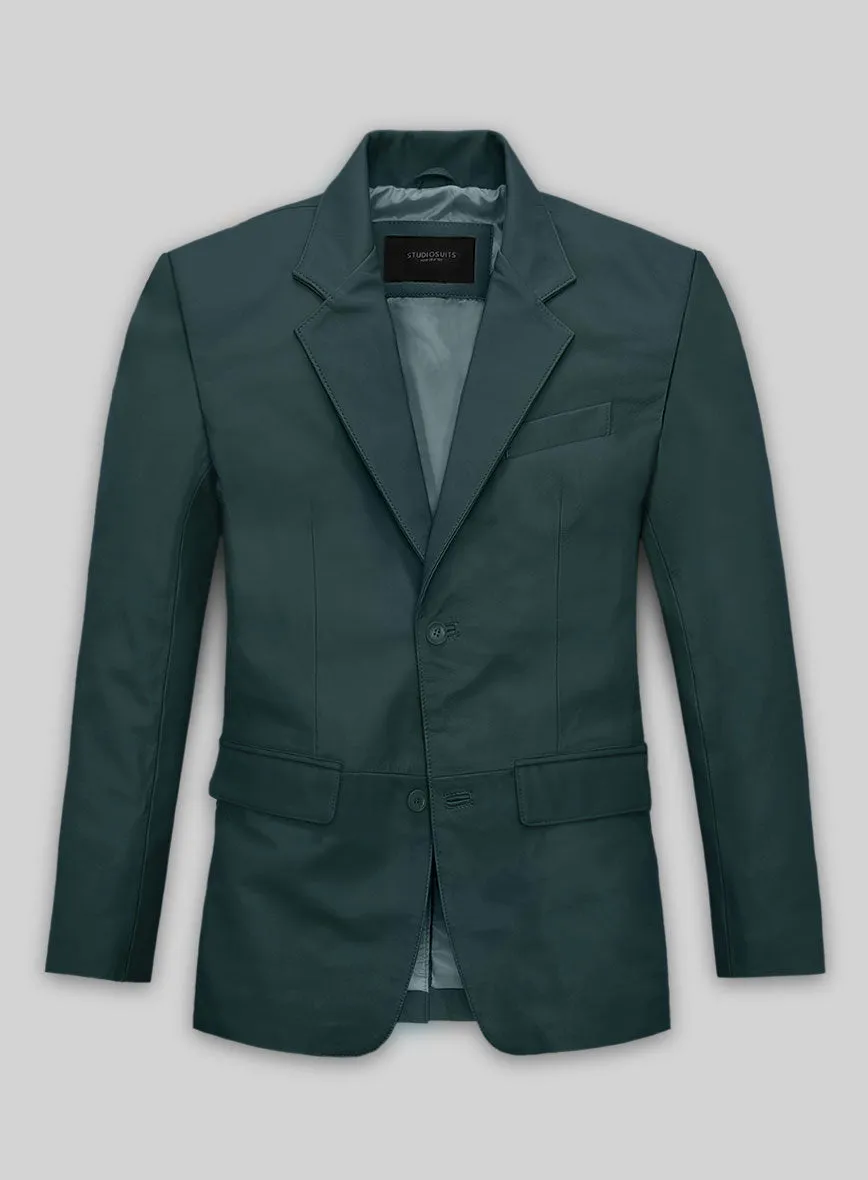 Soft Prussian Blue Leather Blazer