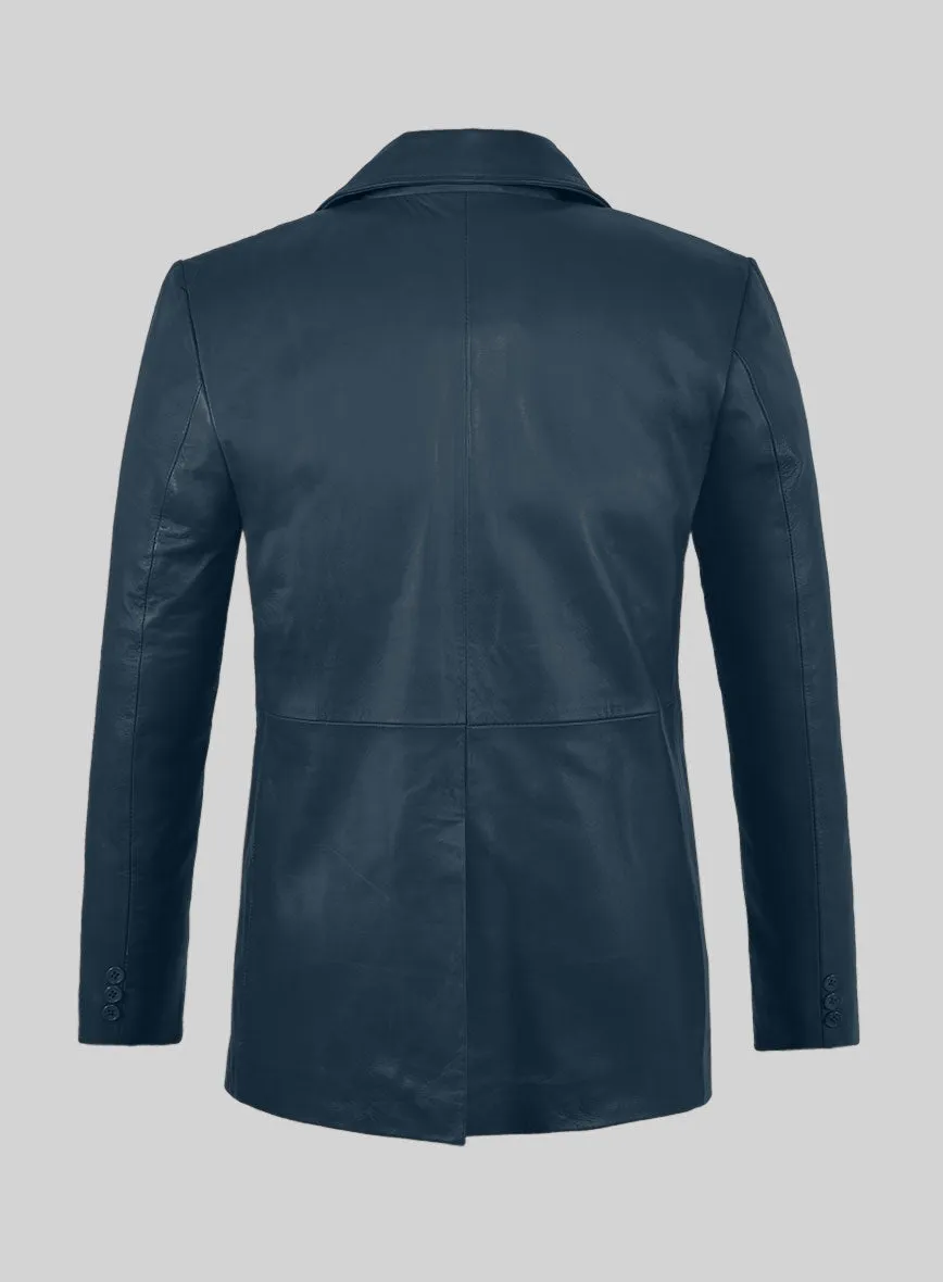 Soft Winsor Blue Leather Pea Coat