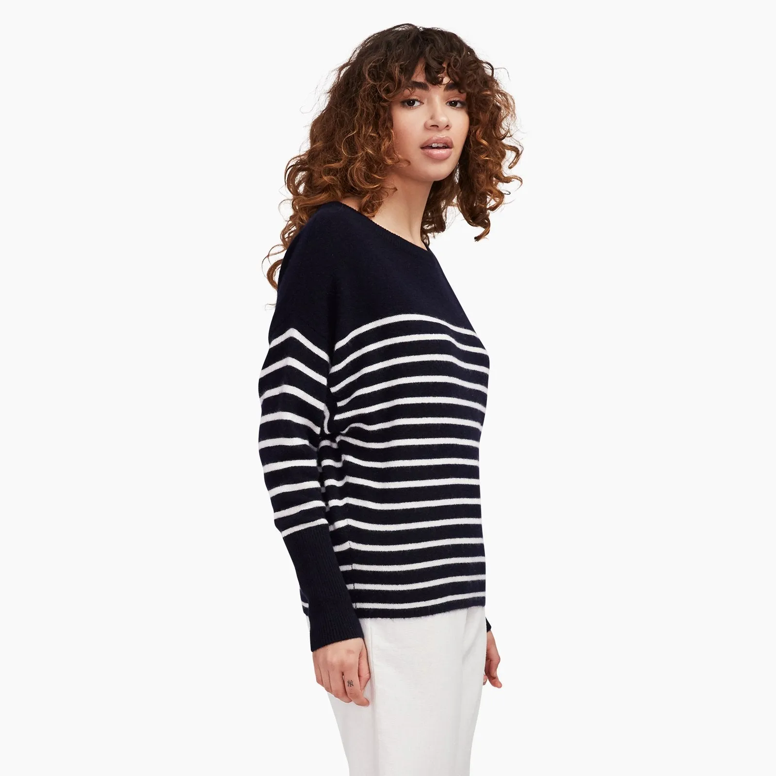 Striped Cashmere Oversized Boatneck Sweater