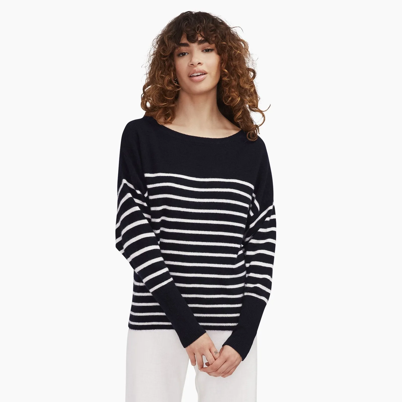 Striped Cashmere Oversized Boatneck Sweater