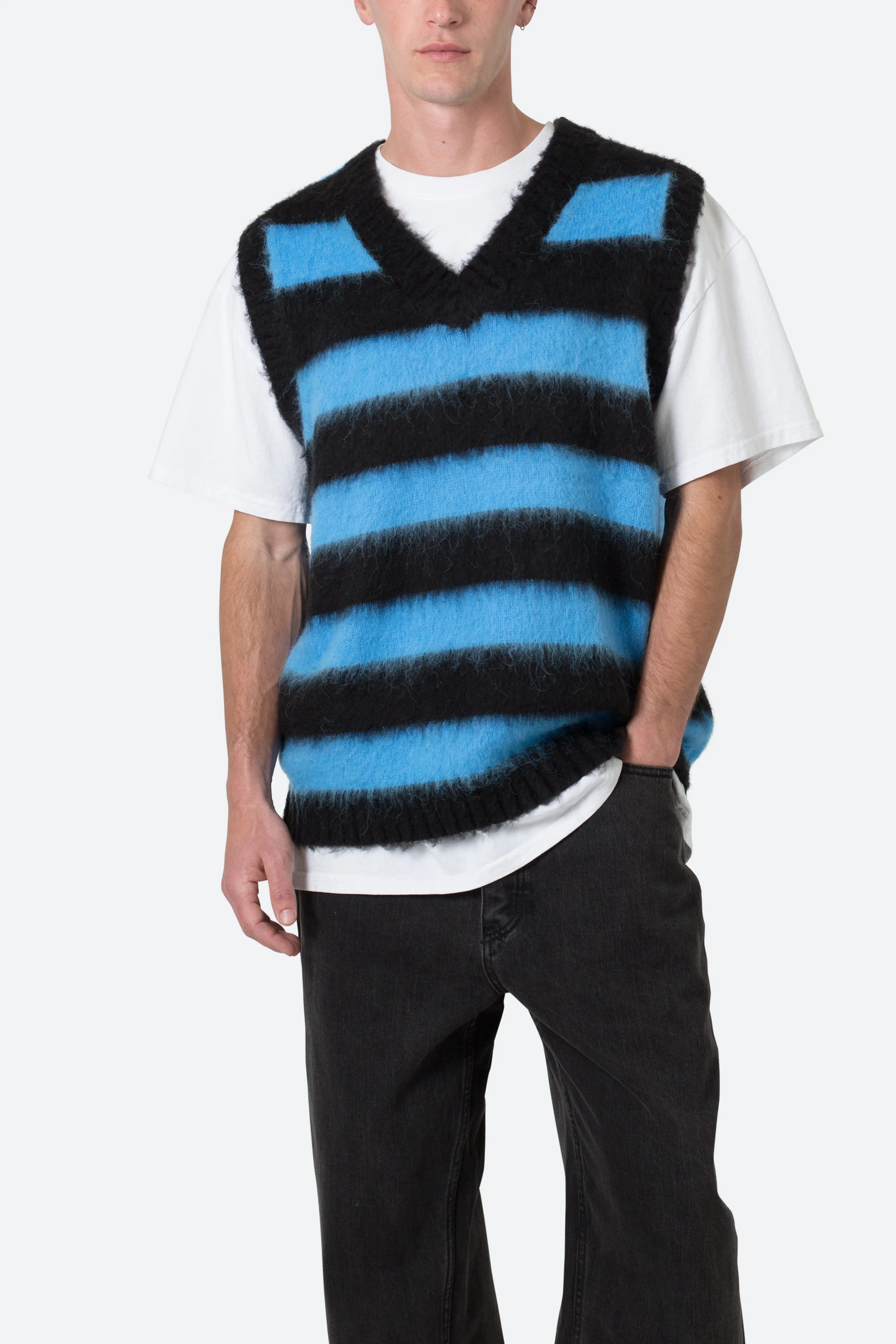 Striped Mohair Sweater Vest - Black/Blue