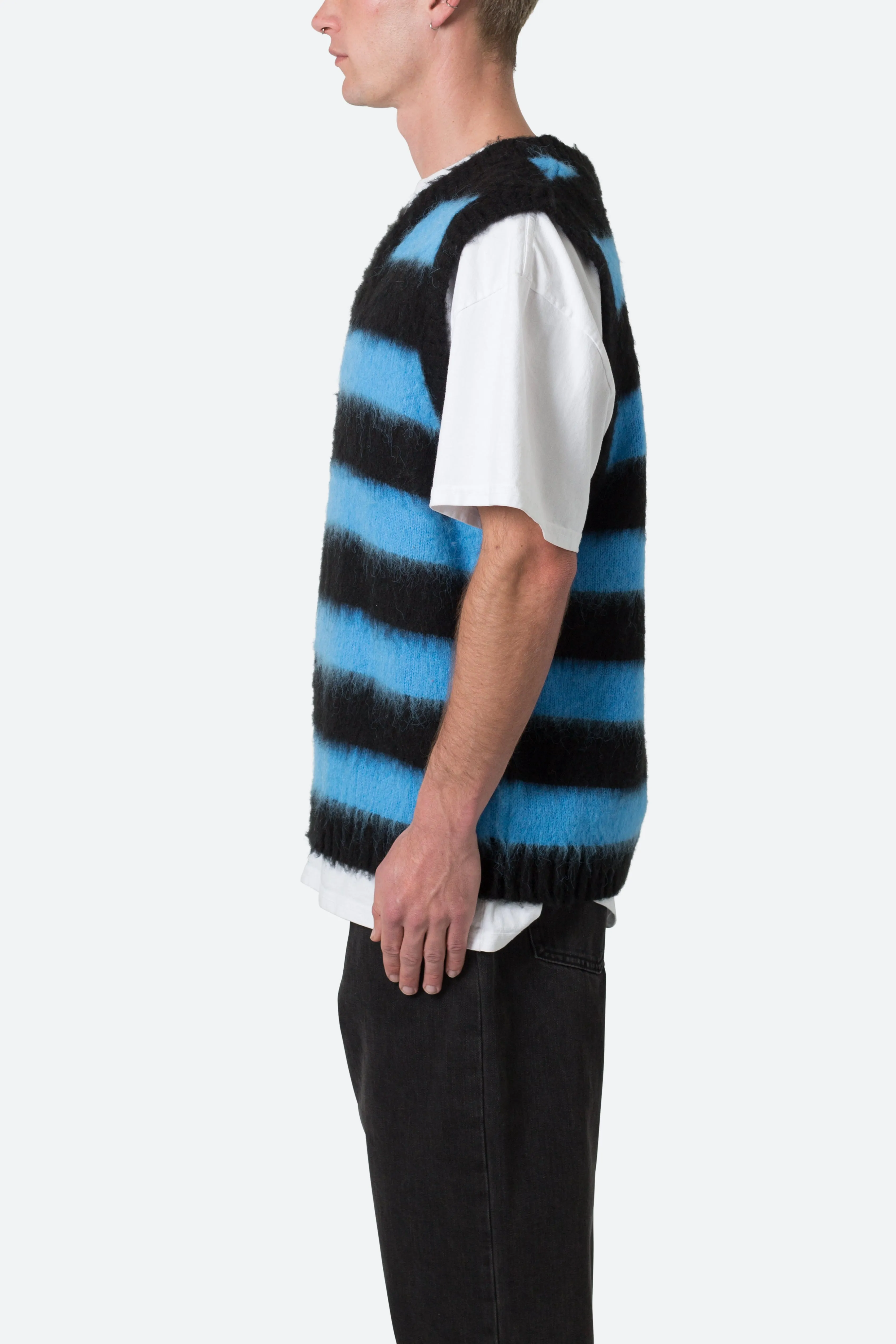 Striped Mohair Sweater Vest - Black/Blue