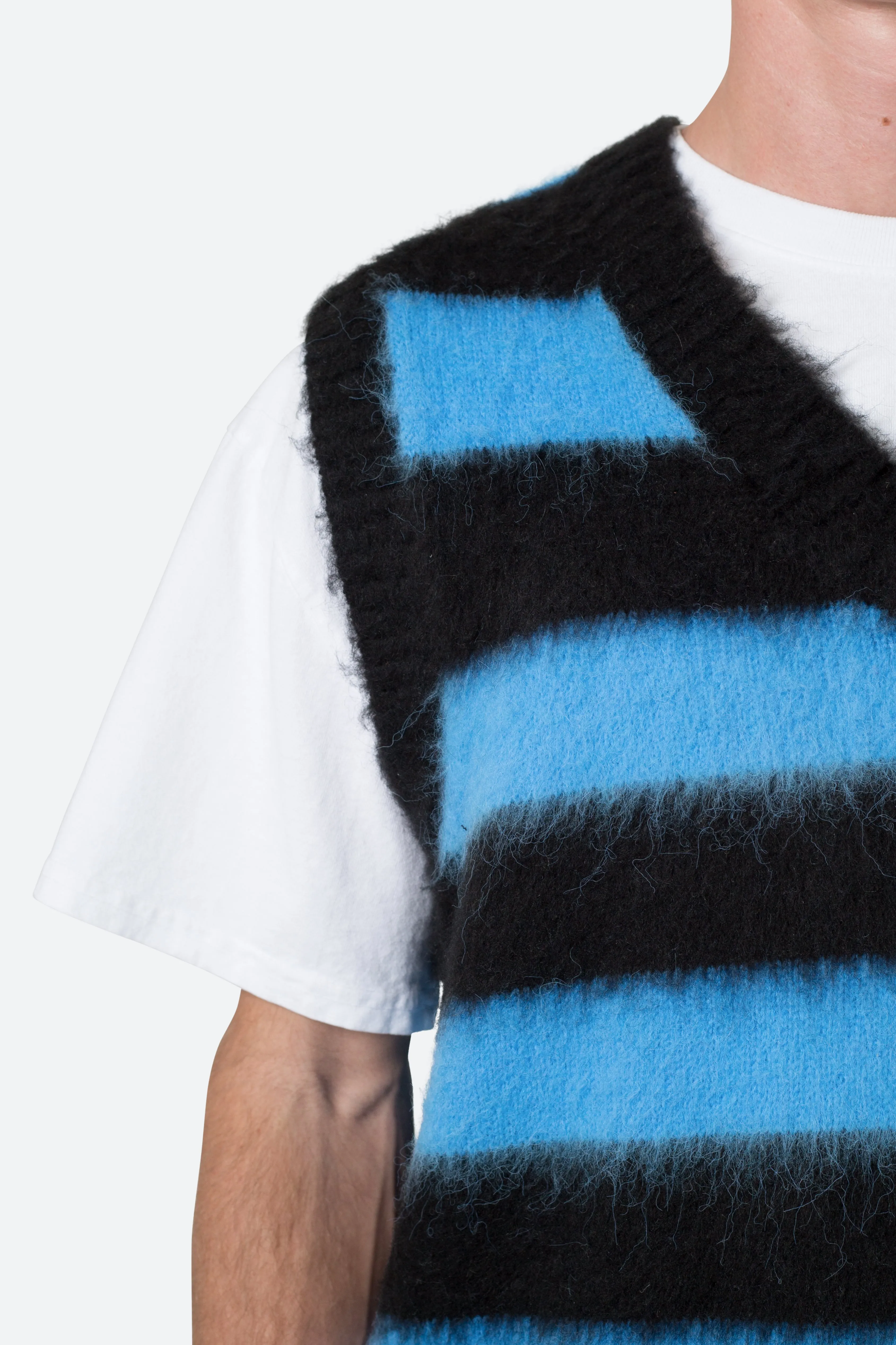 Striped Mohair Sweater Vest - Black/Blue