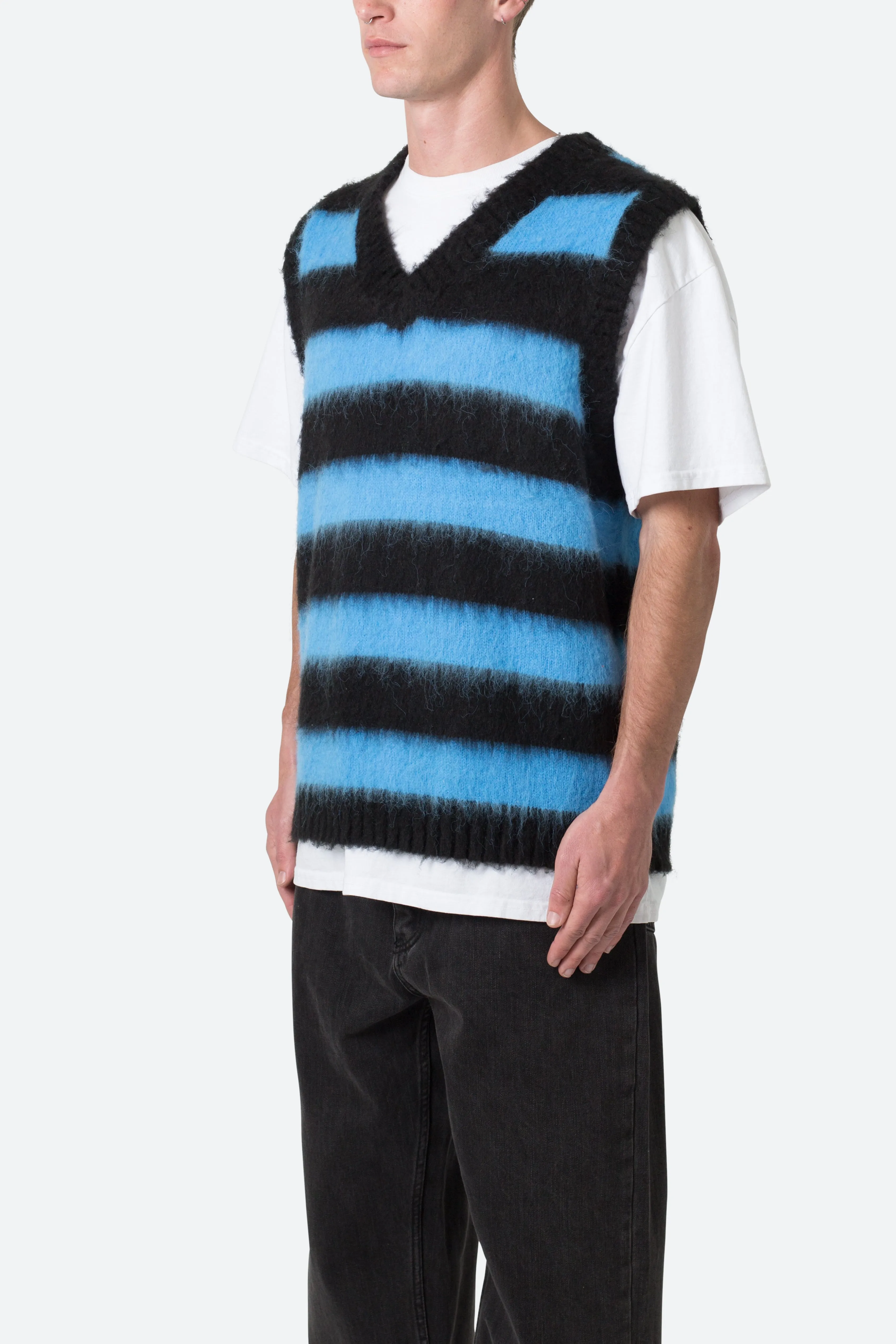 Striped Mohair Sweater Vest - Black/Blue