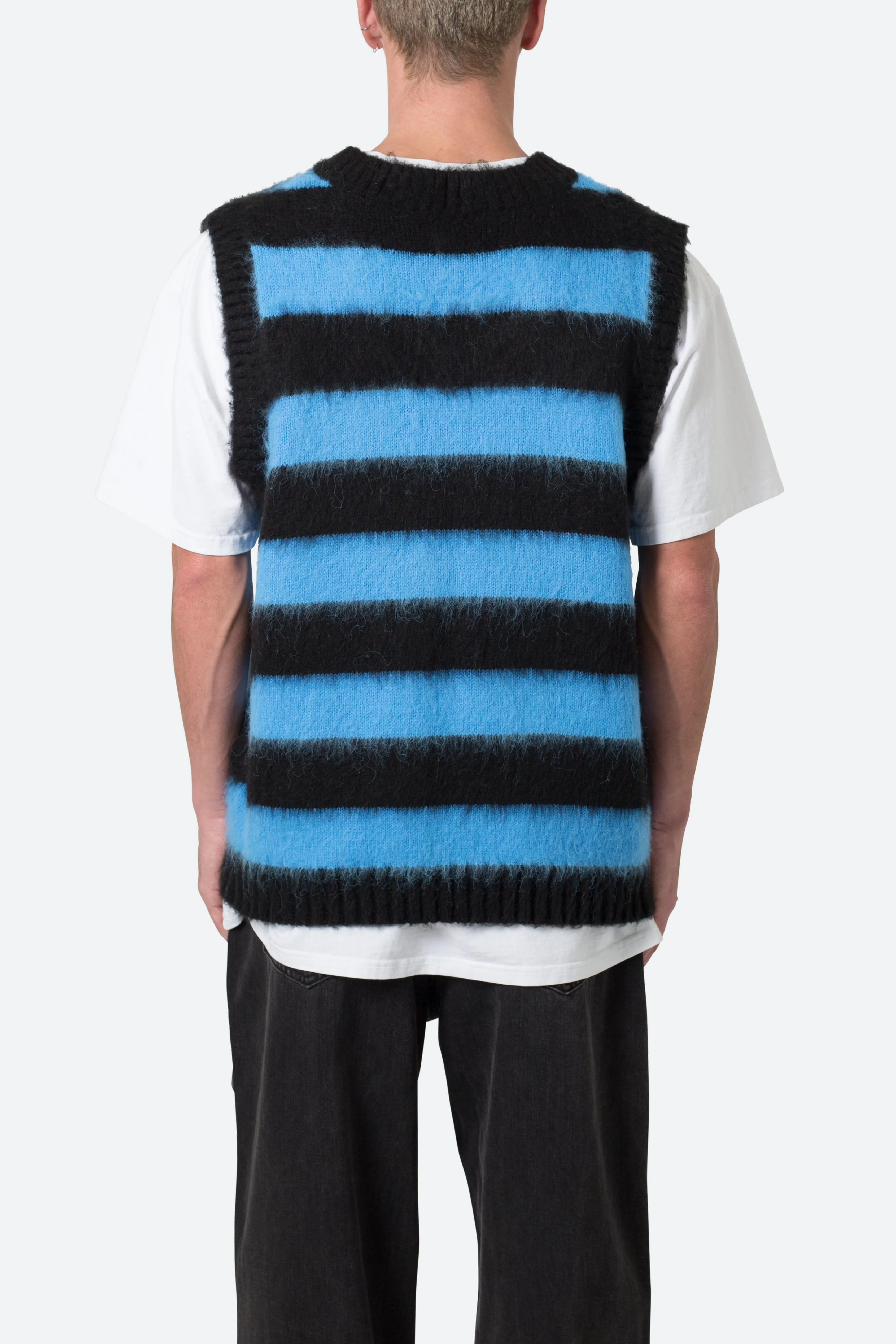 Striped Mohair Sweater Vest - Black/Blue