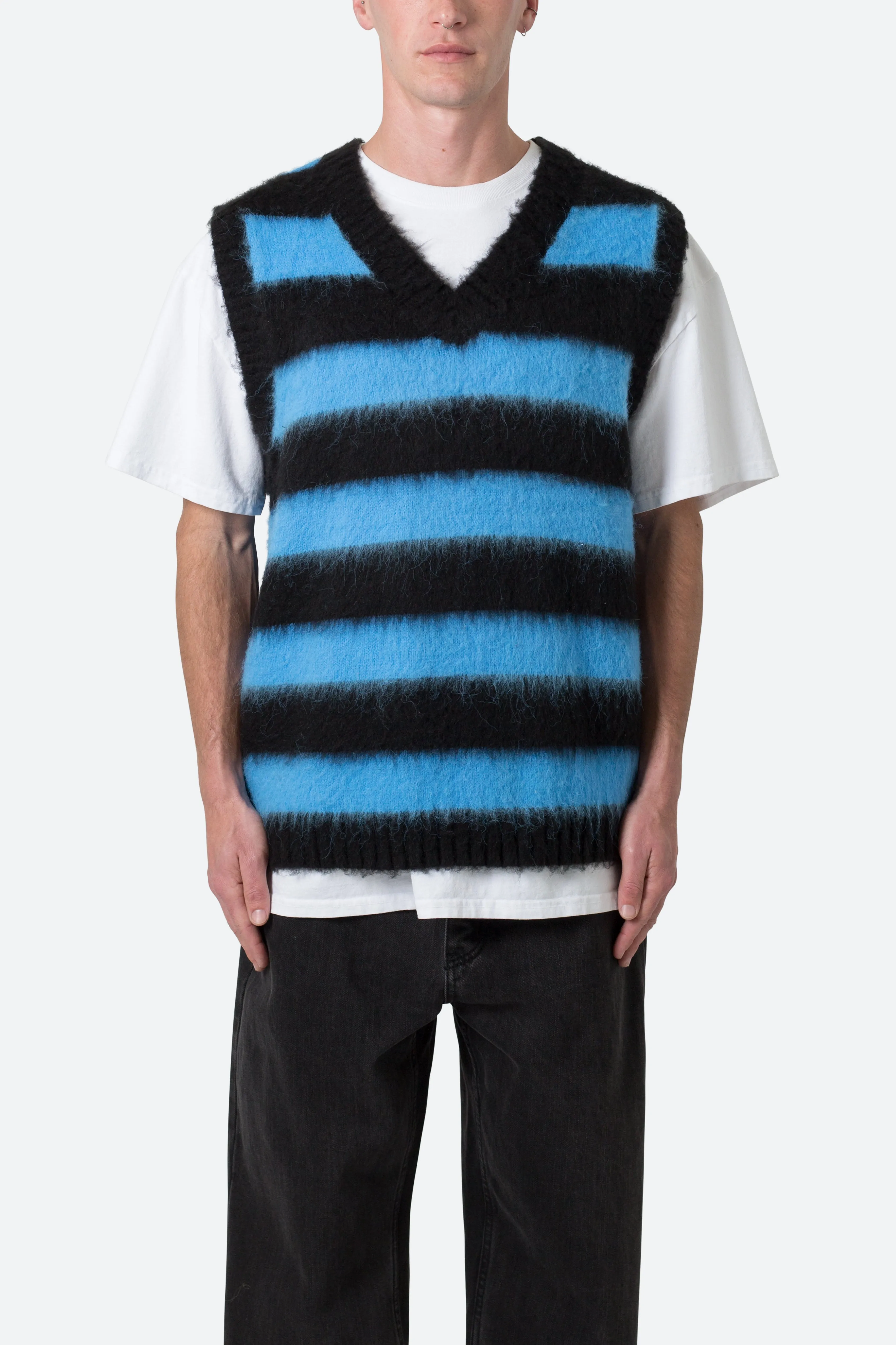 Striped Mohair Sweater Vest - Black/Blue