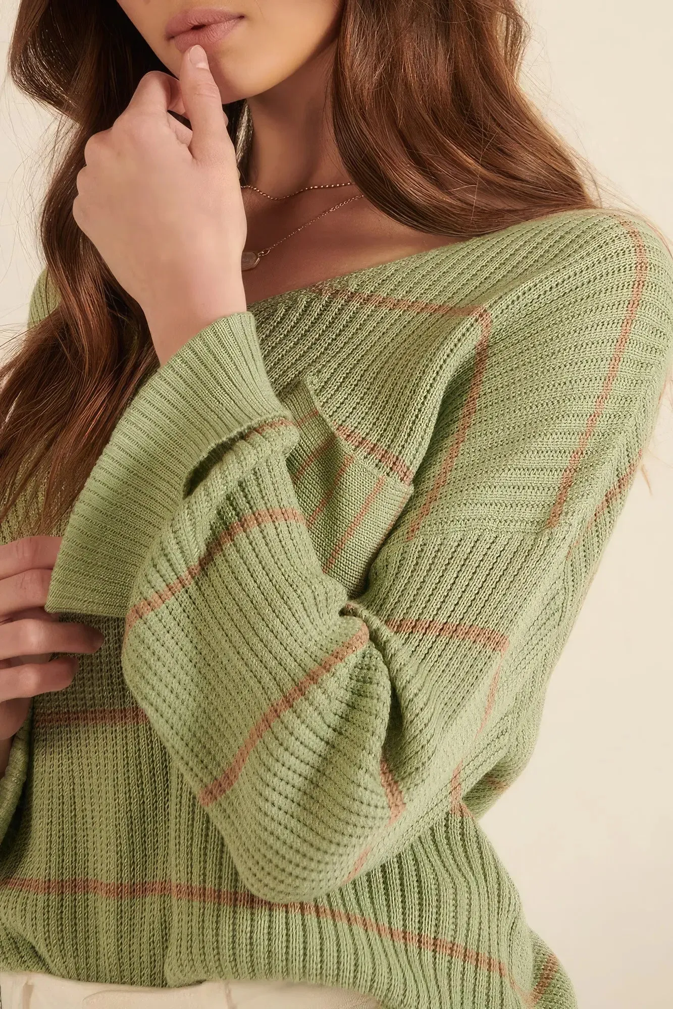 Striped Rib-knit Oversized Pocket Sweater