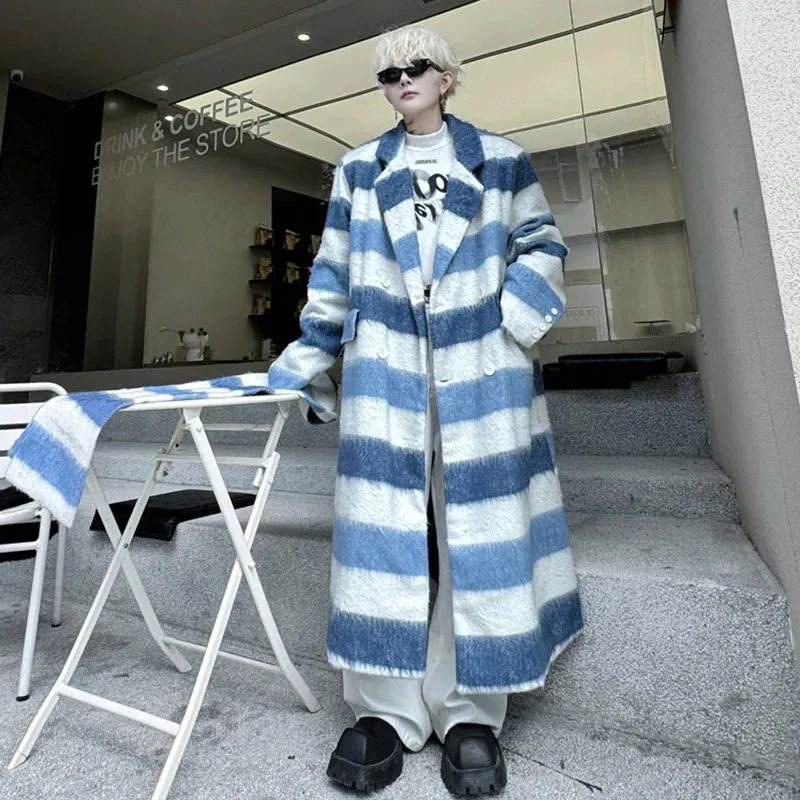 Stripes Pattern Woolen Oversize Coat