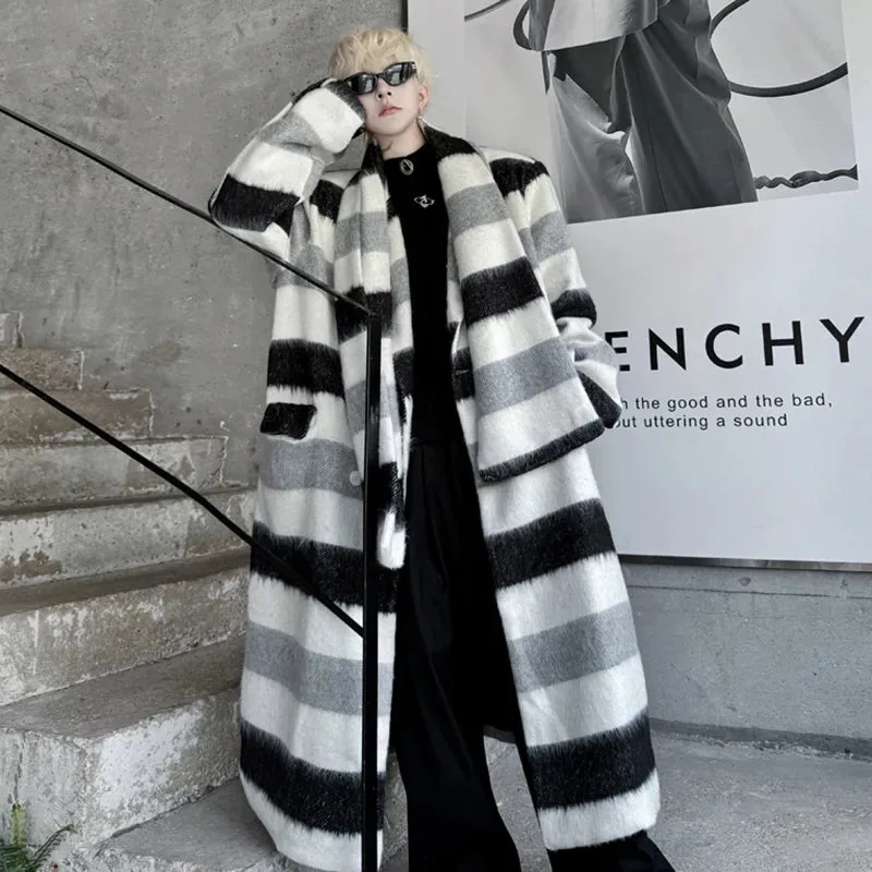 Stripes Pattern Woolen Oversize Coat