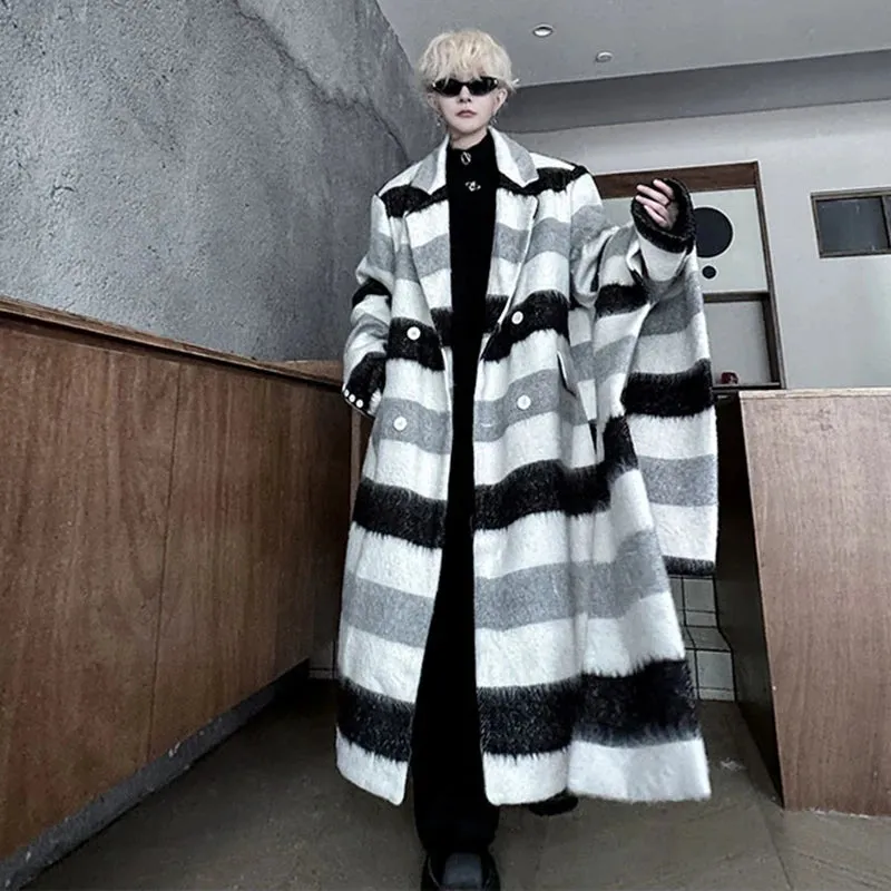 Stripes Pattern Woolen Oversize Coat