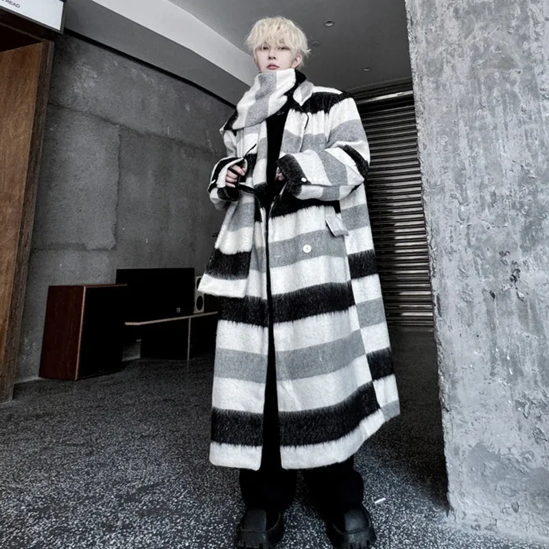 Stripes Pattern Woolen Oversize Coat