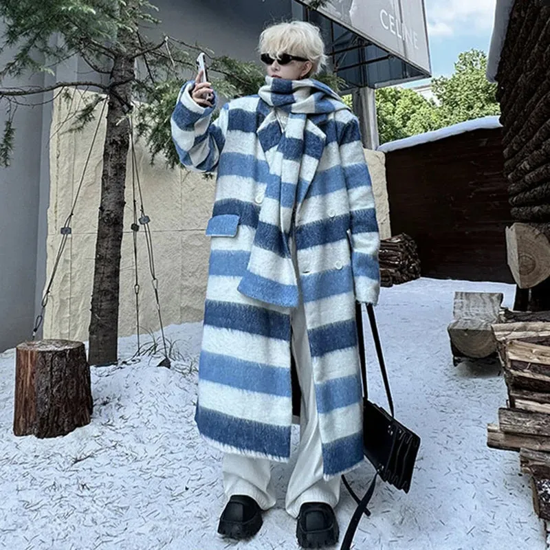 Stripes Pattern Woolen Oversize Coat