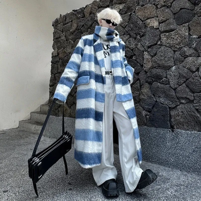 Stripes Pattern Woolen Oversize Coat