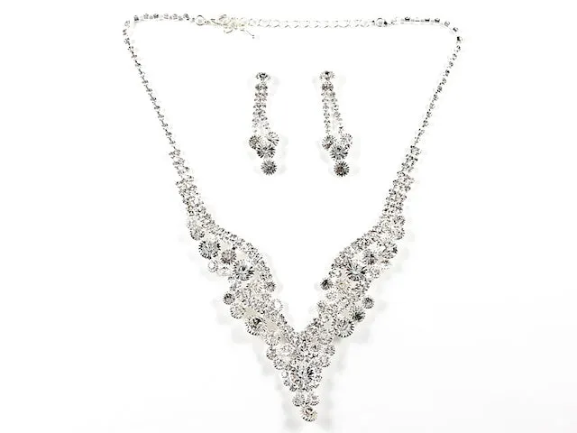 Stylish Multi Layered Crystal Statement Earring Necklace Fashion Set