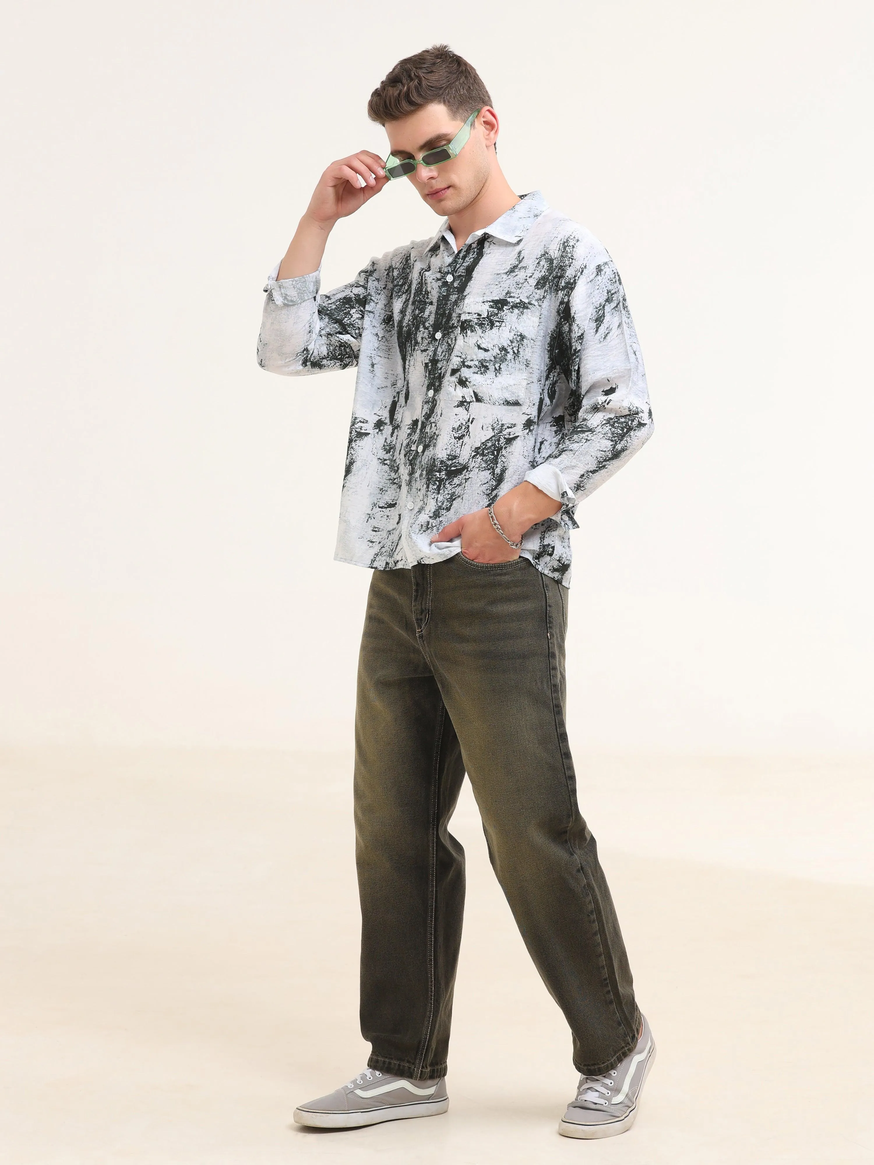 Tar Baggy Printed Shirt- Green