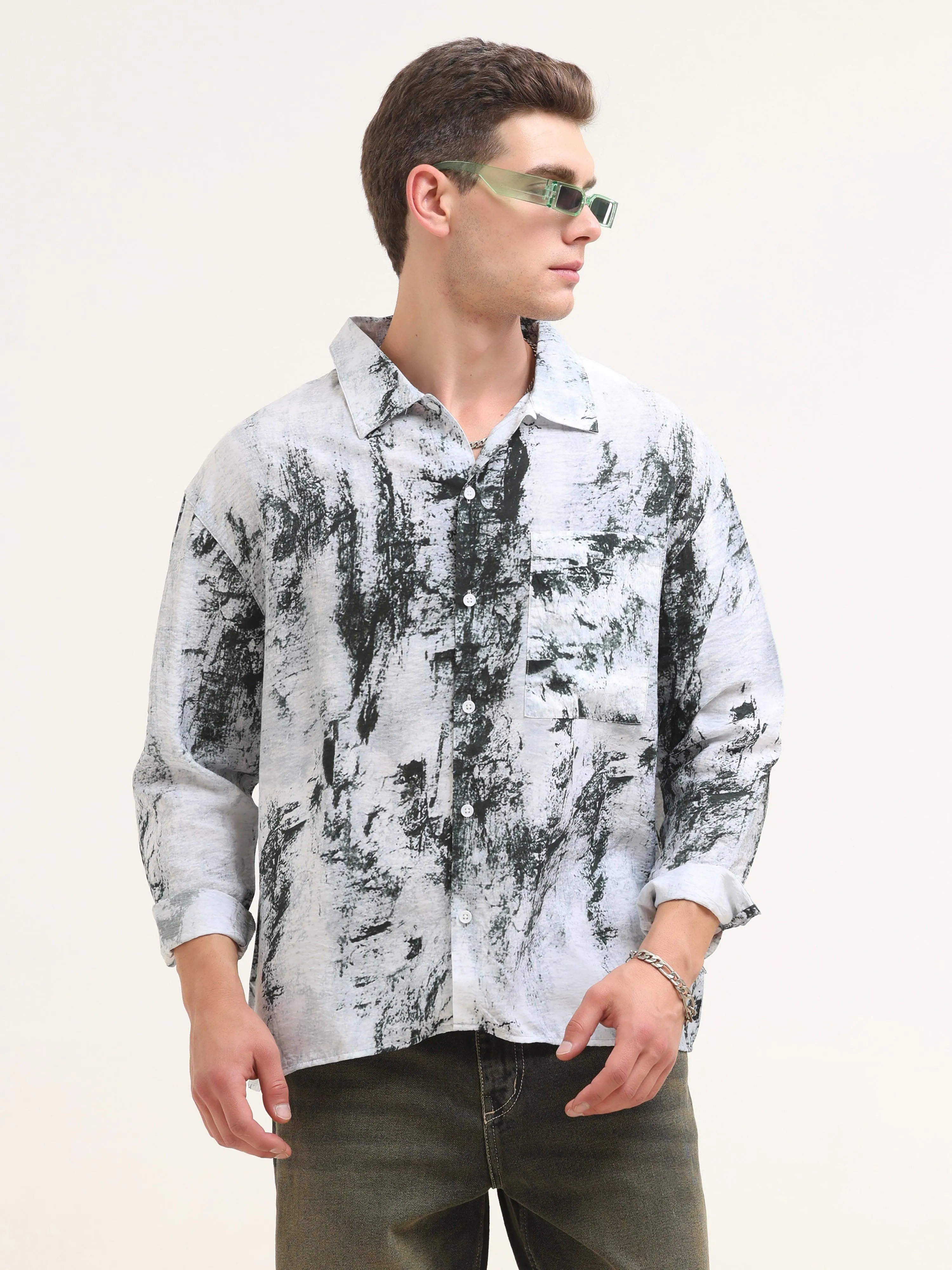 Tar Baggy Printed Shirt- Green