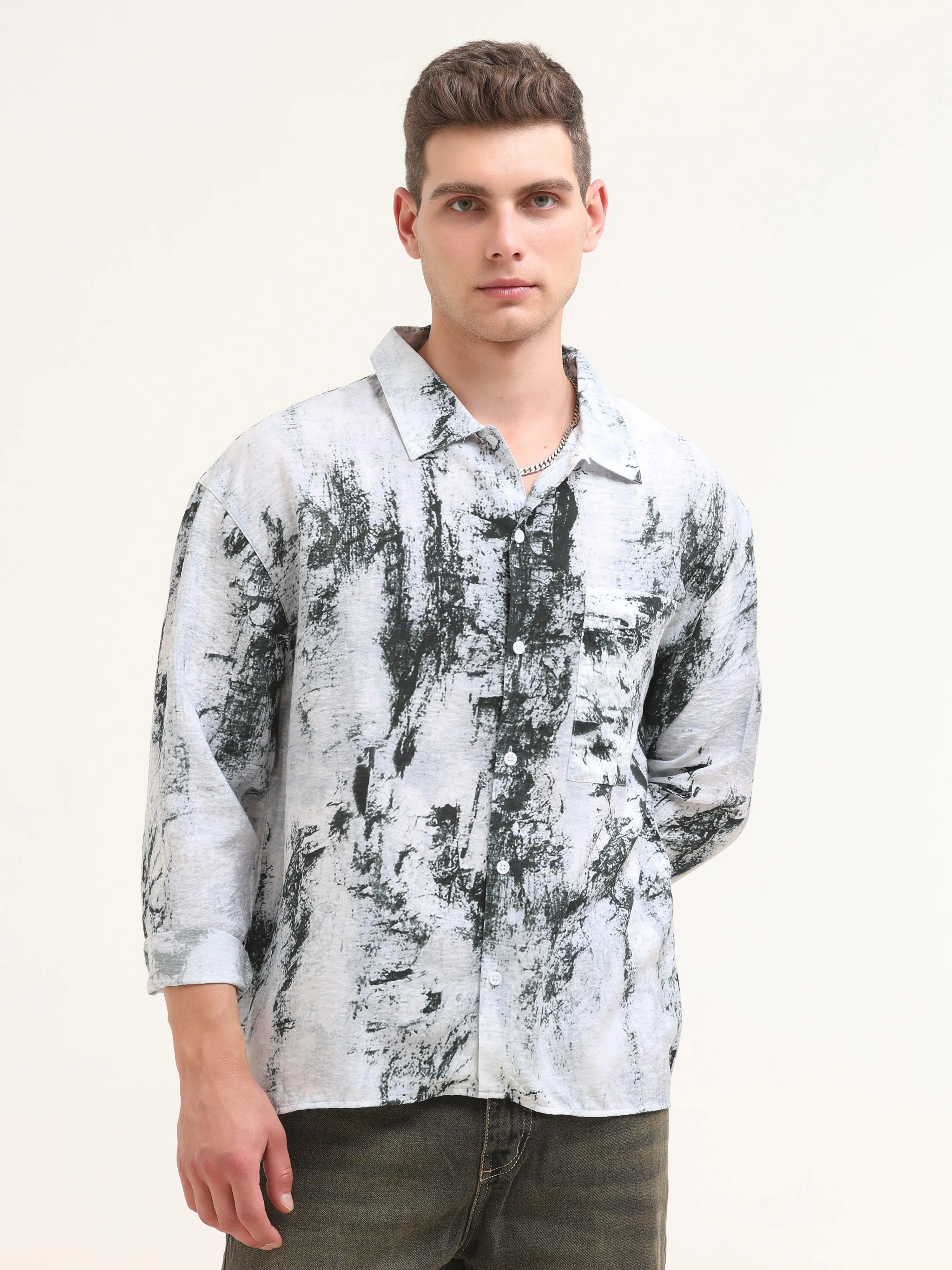 Tar Baggy Printed Shirt- Green