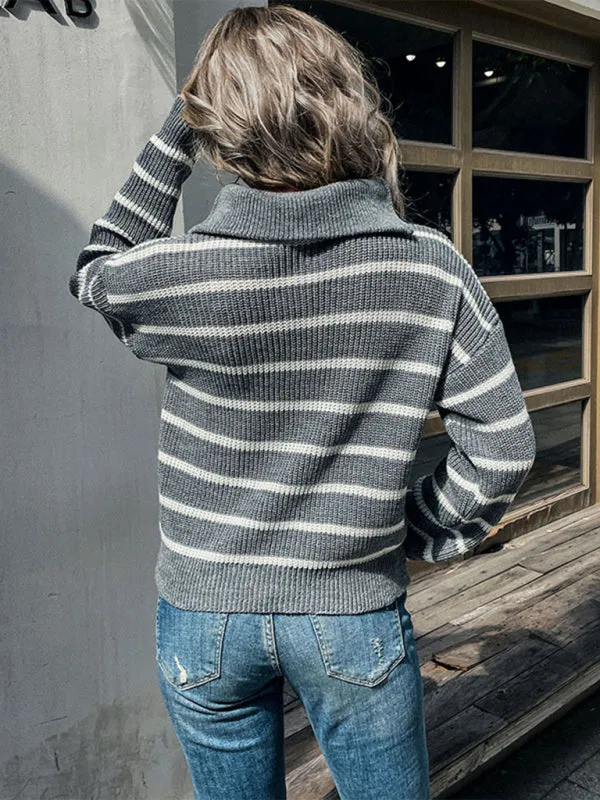 TEEK - Grey Long Sleeve Striped Sweater