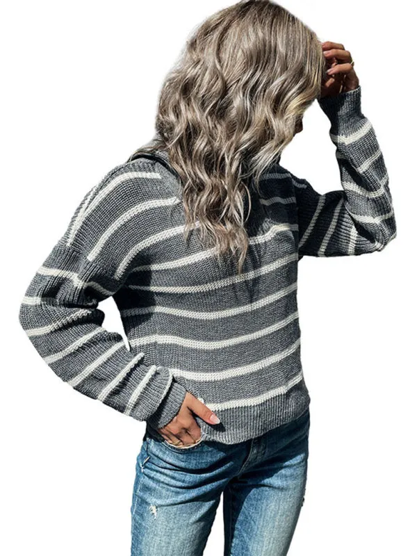 TEEK - Grey Long Sleeve Striped Sweater