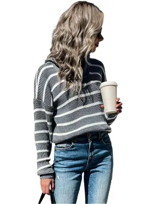 TEEK - Grey Long Sleeve Striped Sweater