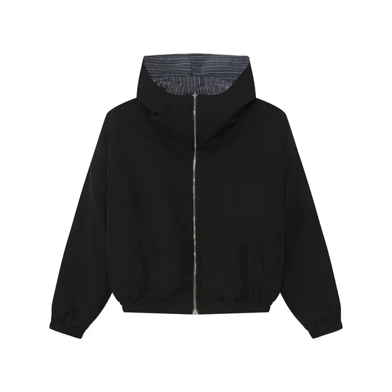 Thin Striped Padded Hooded Reversible Jacket