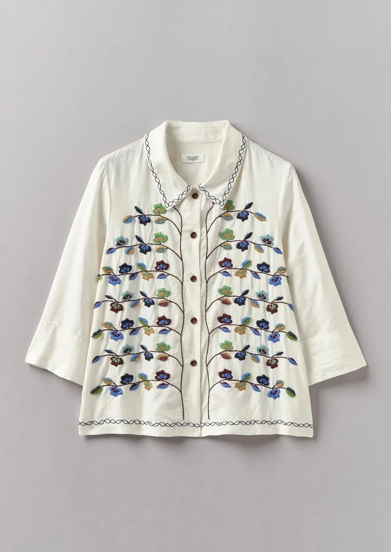 Trailing Flower Hand Embroidered Shirt, Ecru