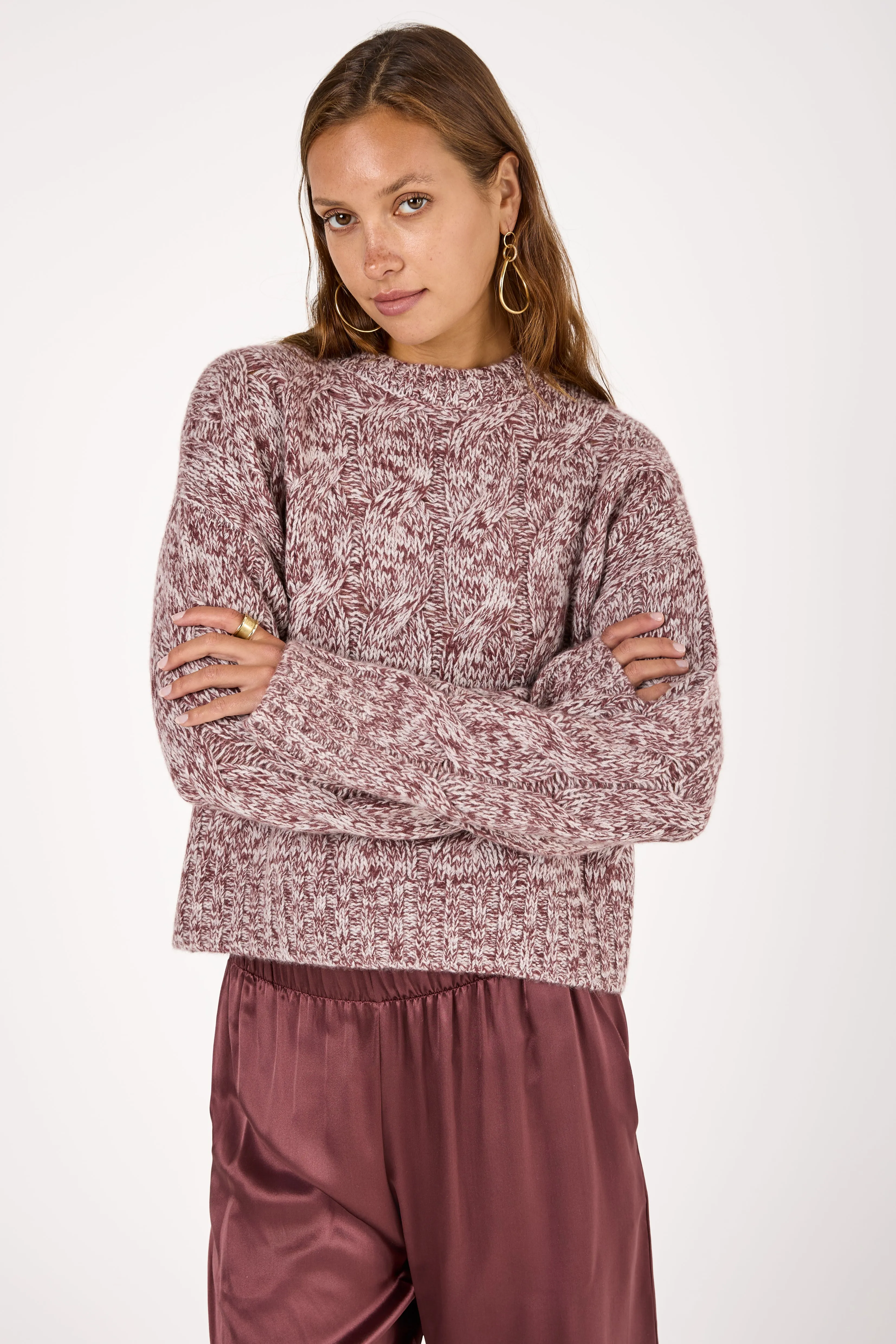 Tristan Cashmere Marled Crewneck Pullover in Cimarron