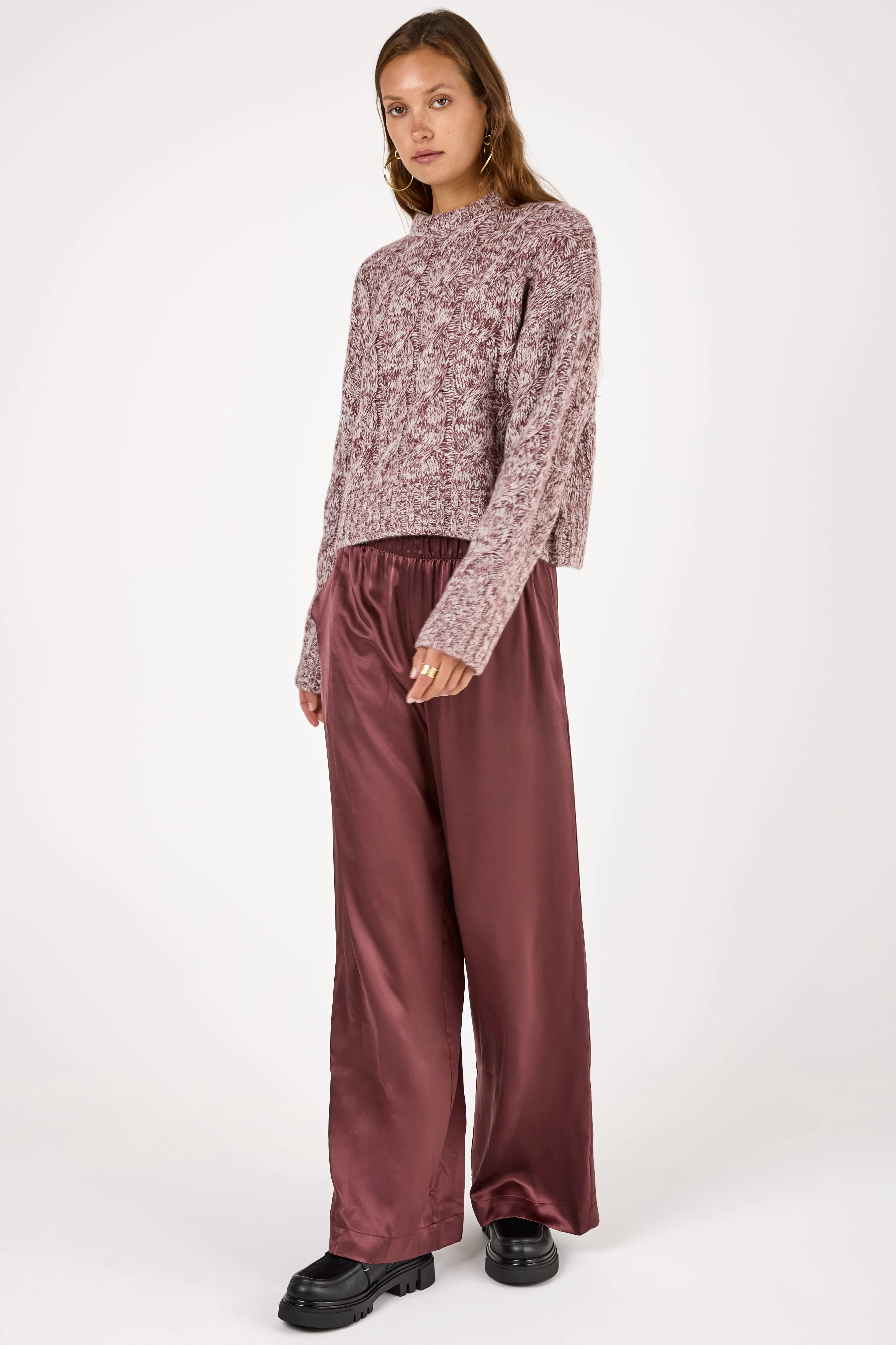 Tristan Cashmere Marled Crewneck Pullover in Cimarron