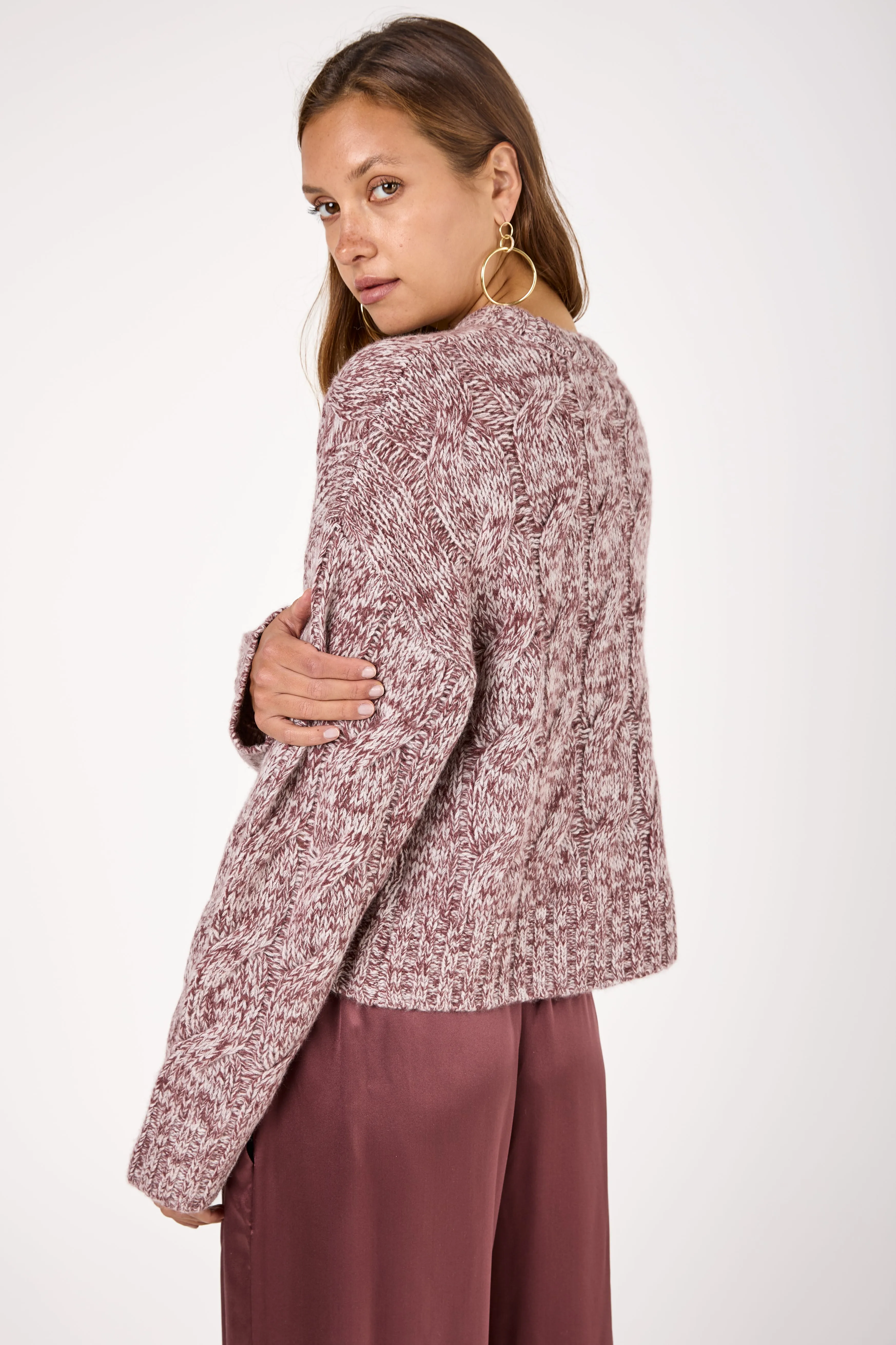 Tristan Cashmere Marled Crewneck Pullover in Cimarron