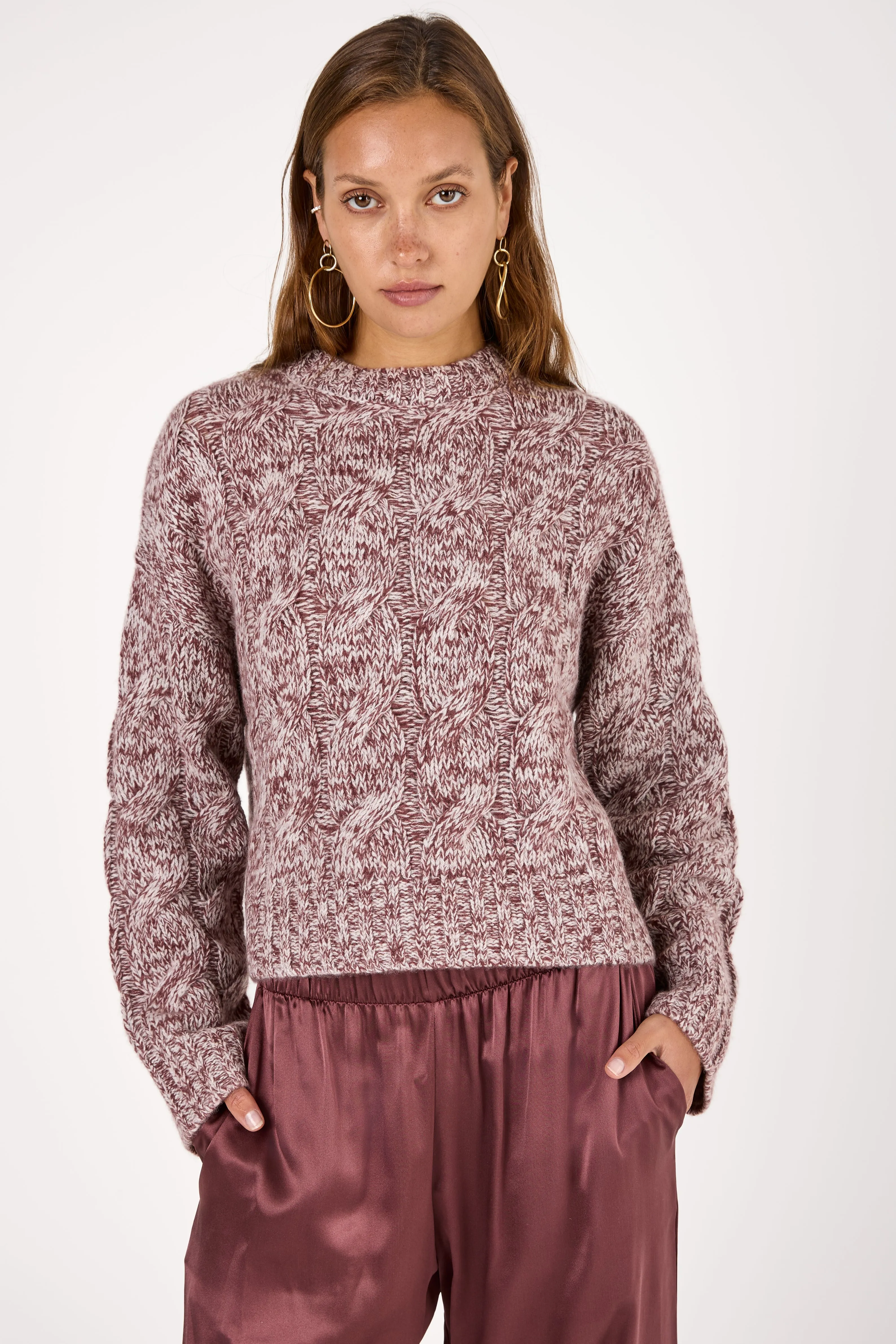 Tristan Cashmere Marled Crewneck Pullover in Cimarron