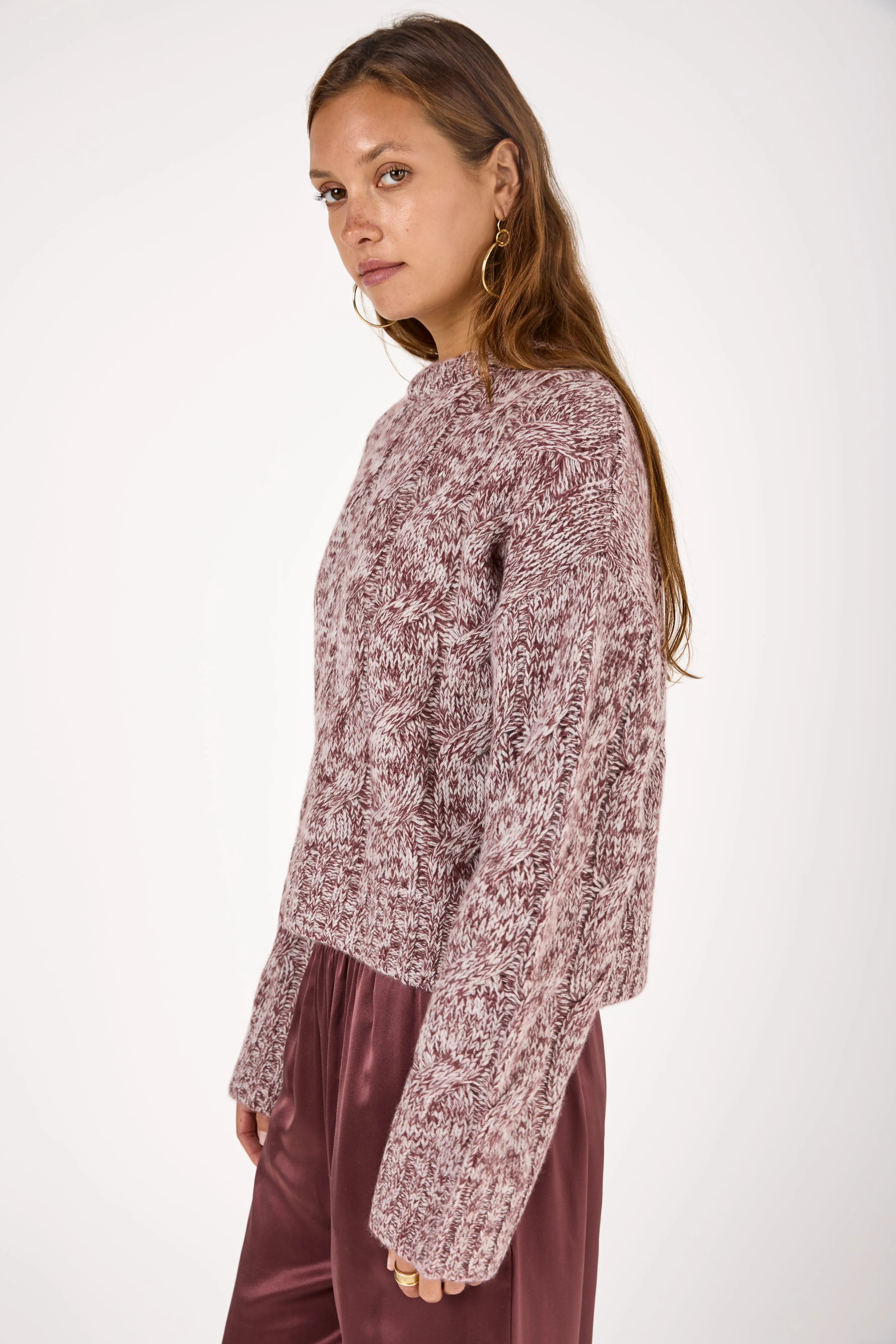 Tristan Cashmere Marled Crewneck Pullover in Cimarron