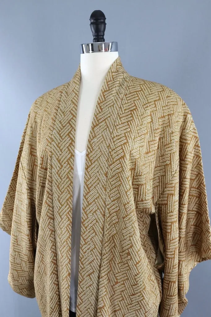 Vintage Tan Silk Shibori Kimono Cardigan