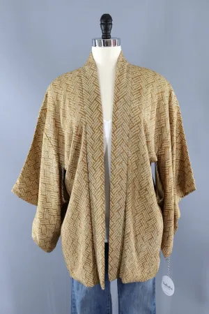 Vintage Tan Silk Shibori Kimono Cardigan