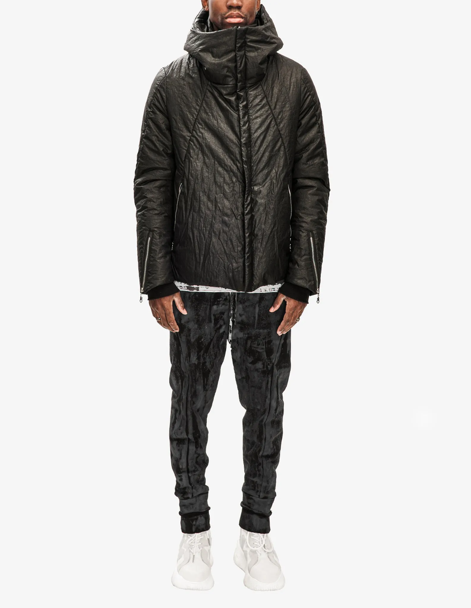 Waxed Hooded Padded Jacket