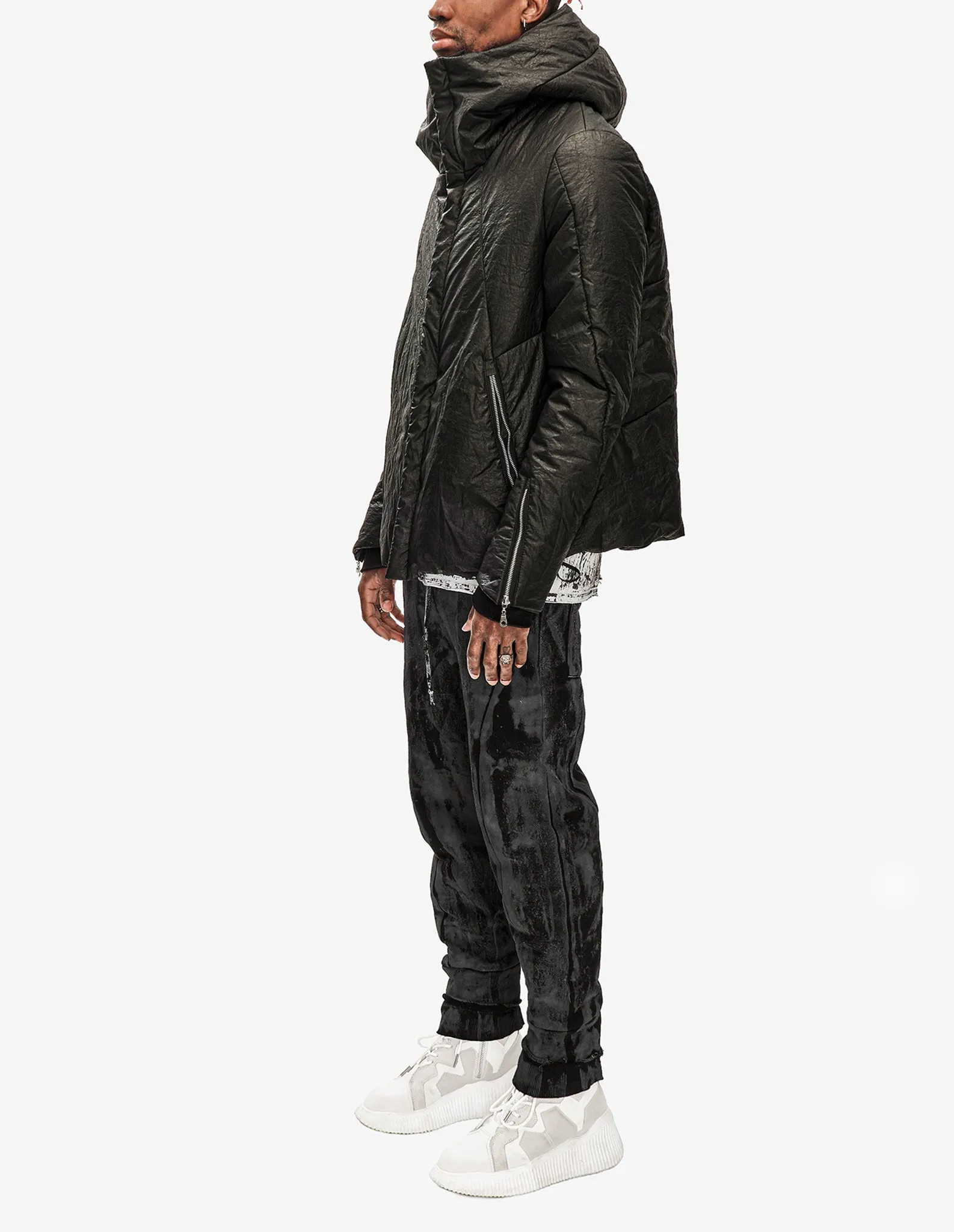 Waxed Hooded Padded Jacket