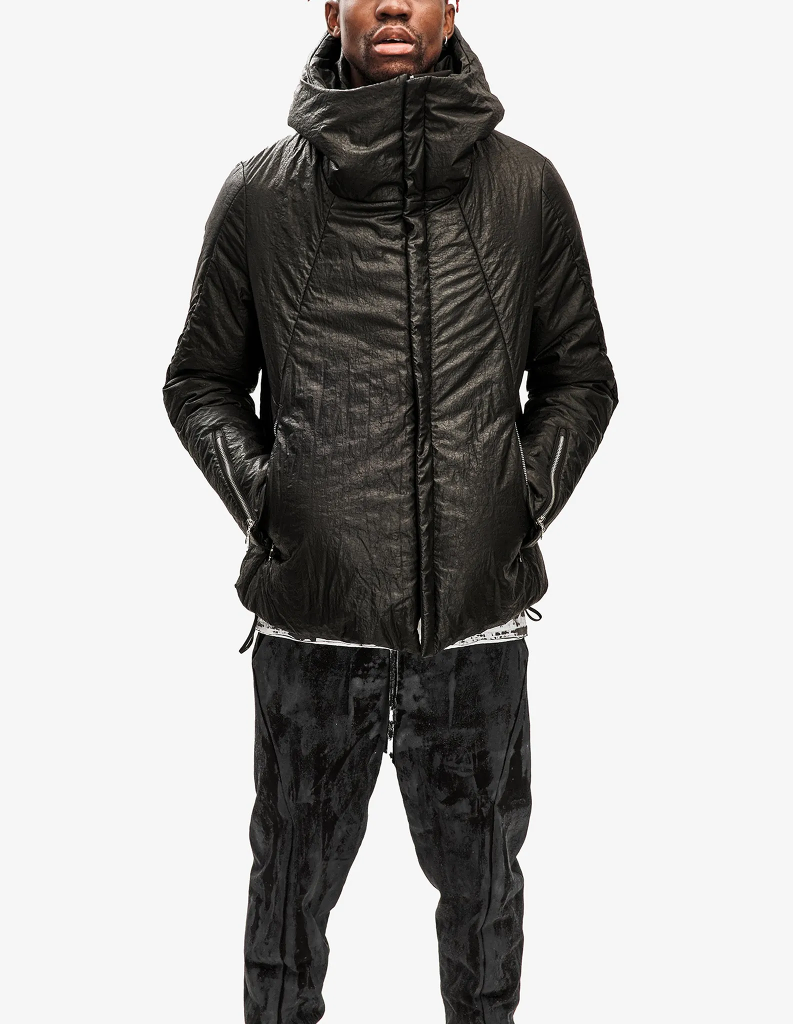 Waxed Hooded Padded Jacket