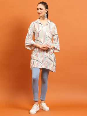 Women White Abstract Printed Tunic