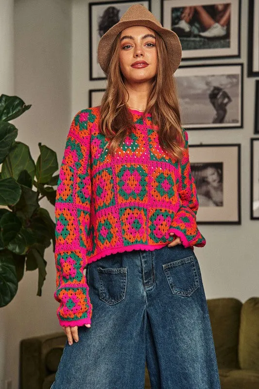 Woodstock Crochet Patchwork Sweater // 2 COLORS