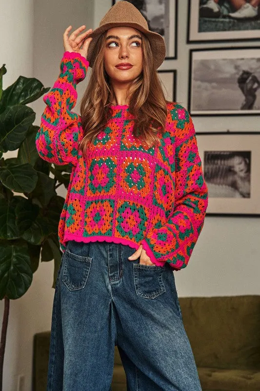 Woodstock Crochet Patchwork Sweater // 2 COLORS