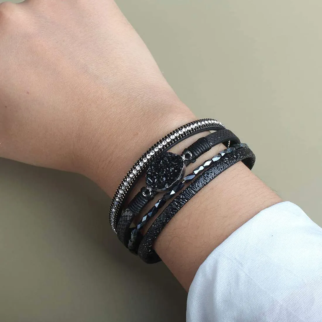 Yellow Chimes Multilayered Bracelet for Women Black Shimmer Textured Layered Wraparound Bracelet For Women and Girls